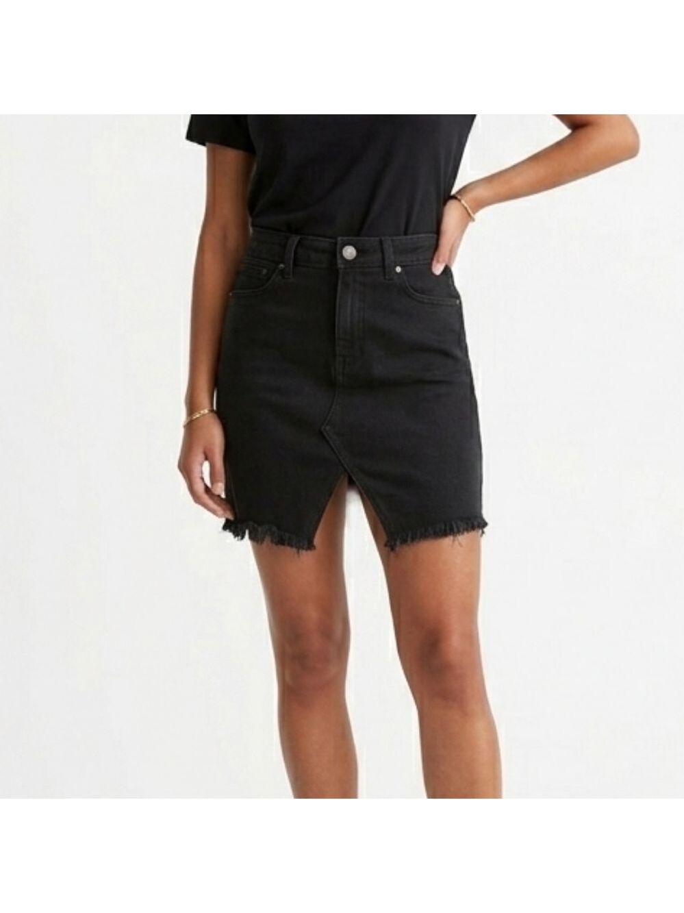 Wishlist Dark Denim Pencil Skirt with Frayed Hem